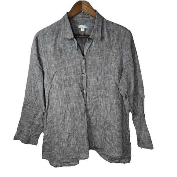 J Jill Love Linen Essential Shirt Grey Minimalist Beach Large Petite - Picture 1 of 7